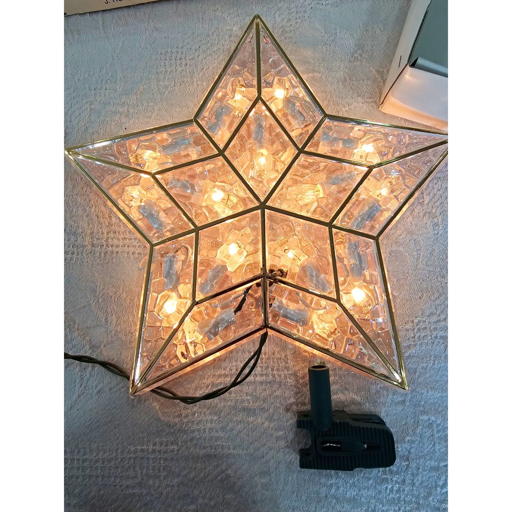 Vtg Everglow Lighted Star Christmas Tree Topper 15 Lite J Hofert Box Works